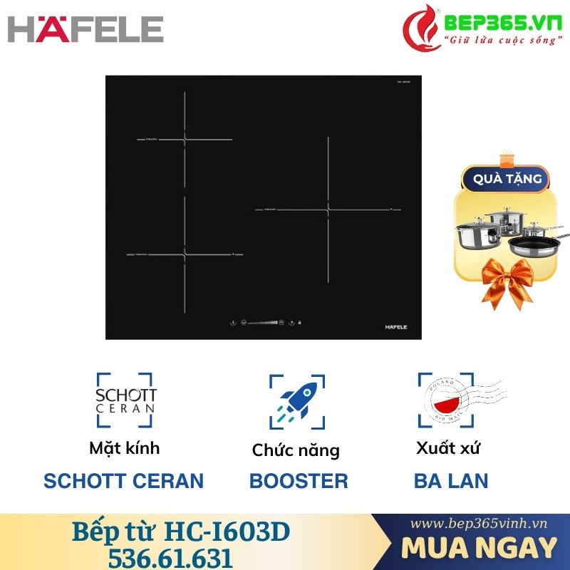 Bếp từ 3 vùng nấu Hafele HC-I603D 536.61.631 3 Bếp từ 3 vùng nấu Hafele HC-I603D 536.61.631
