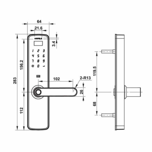 Kích thước Khóa cửa điện tử Hafele DL7100 912.05.498