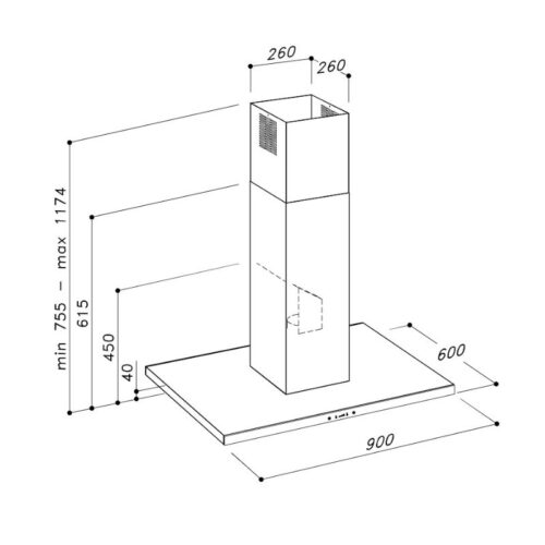 Kích thước máy hút áp tường Dudoff Atlas W (HW-S05GW)