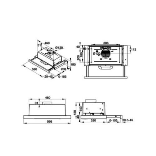 Kích thước máy hút khử mùi âm tủ dạng kéo Hafele HH TI60D 539.81.083