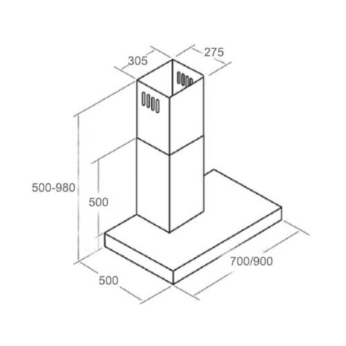 Kích thước máy hút khử mùi Kocher K-225C 90cm