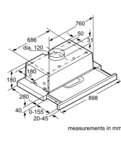 Kích thước máy hút mùi âm tủ Bosch DHI923GSG