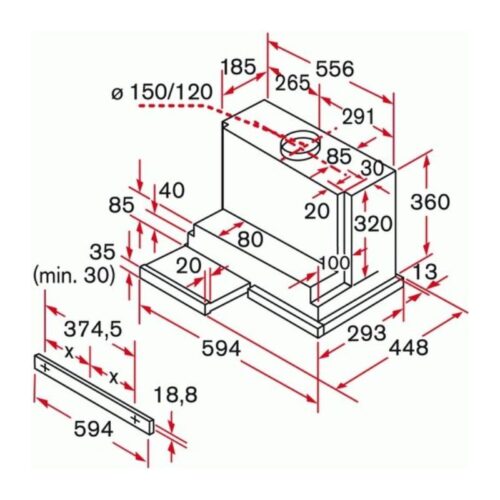 Kích thước máy hút mùi Bosch DHI655FX