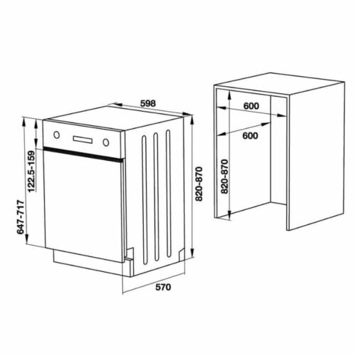 Kích thước Máy rửa chén bát âm bán phần Hafele HDW-HI60B 533.23.210