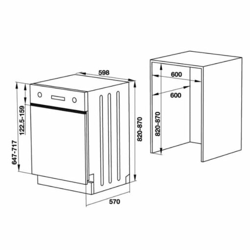 Kích thước Máy rửa chén bát âm bán phần Hafele HDW-HI60B 533.23.210