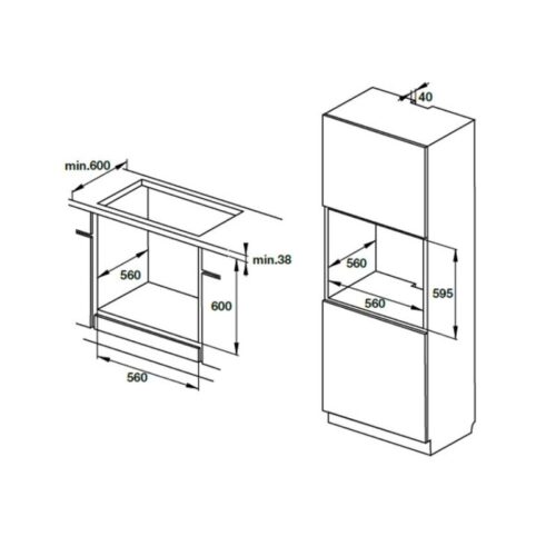 Kích thước lò nướng âm tủ Hafele HO-KT60C 534.05.571