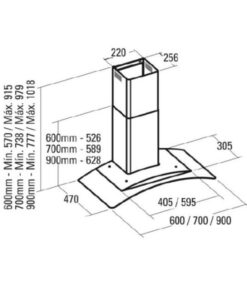 Kích thước máy hút mùi Cata C-700 GLASS/C