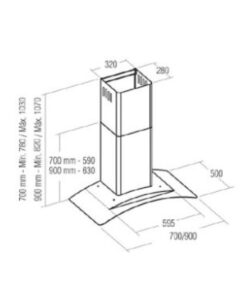 Kích thước máy hút mùi Cata KYROS TC3V 700 GLASS/A