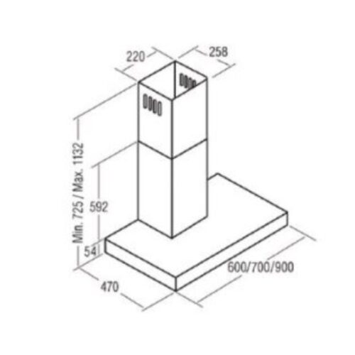 Kích thước máy hút mùi Cata MIDAS 600 XGBK