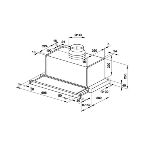 Kích thước máy hút mùi âm tủ Hafele HH-SG70A 533.89.021