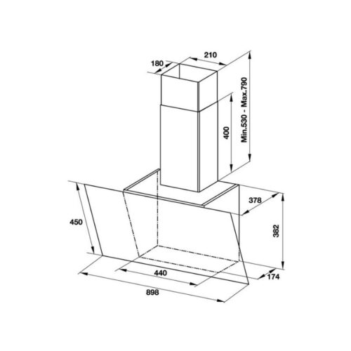 Kích thước máy hút mùi gắn tường Hafele HH-WVG90C 533.89.013