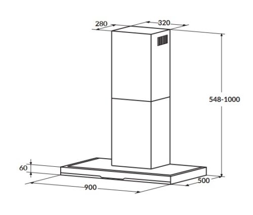 kích thước cùa Máy hút mùi ống khói 90cm kiểu mới Rosieres RDSV 985 PN