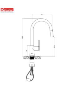 kích thước của vòi rửa bát rút dây Konox Alto Black
