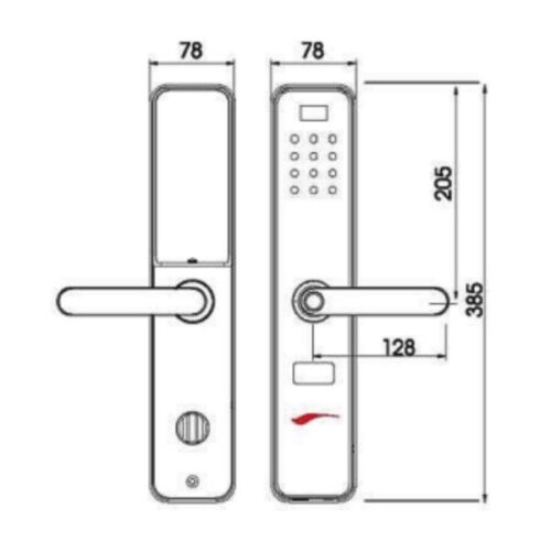 Kích thước của Khóa cửa điện tử Demax SL630 DG - APP WIFI