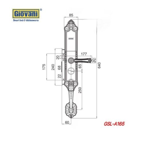 Kích thước của Khóa điện tử thông minh Giovani GSL-A165