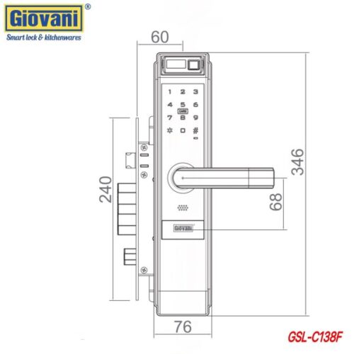 kích thước của Khóa điện tử Giovani GSL-C138FG