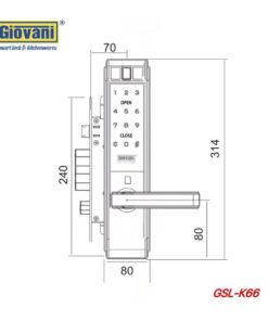 Kích thước của Khóa điện tử thông minh Giovani GSL-K66BG