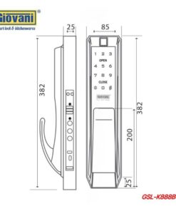 Kích thước của Khóa điện tử thông minh Giovani GSL-K888BG