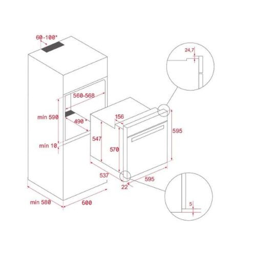 Kích thước của Lò nướng Teka HLB 8415 BK (có khay hấp)