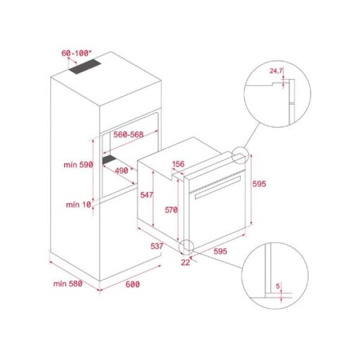 Kích thước của Lò nướng Teka HLB 8600 Steam Grey
