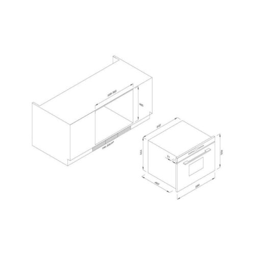 Kích thước lò hấp Malloca MST35-IX03 (kính đen)