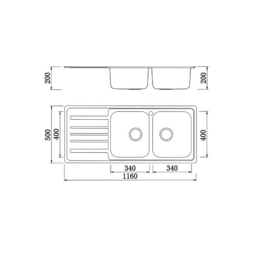 Kích thước chậu rửa bát Konox European Artusi KS11650 1D Bàn trái