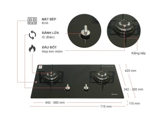 Kích thước Bếp gas âm Rinnai RVB-212BG