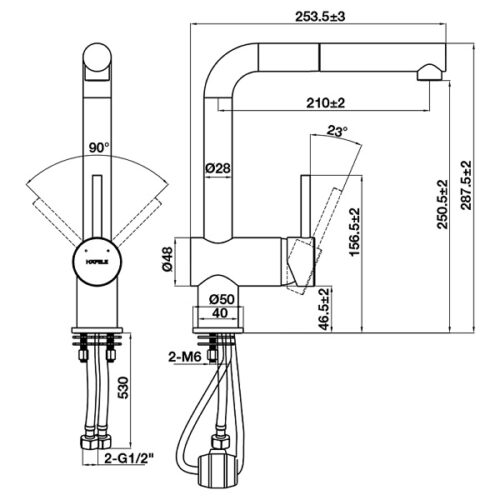 Kích thước Vòi rửa bát Hafele HT21-GH1P254 577.55.290 màu kem