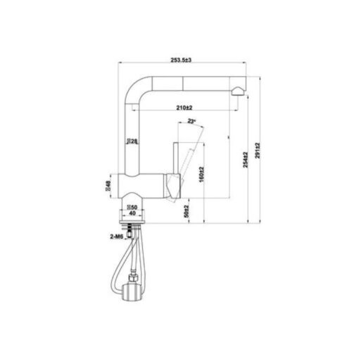 kích thước của vòi rửa bát Hafele HT21-GH1P254 577.55.390 màu đen