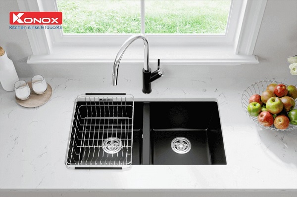 Chậu rửa bát âm bàn đá Konox Granite Sink Veloci 760D – Black