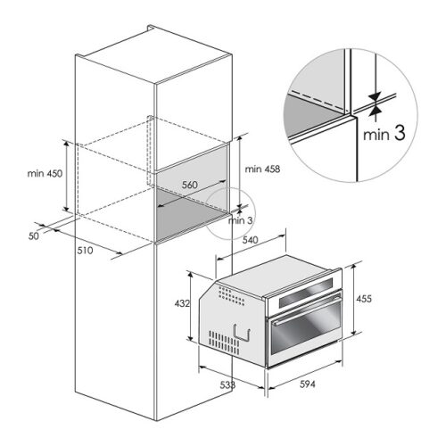 Kích thước Lò âm tủ kết hợp nướng Dudoff SPRING 45S