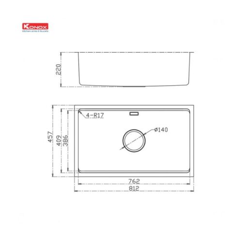 kích thước của chậu rửa bát Konox Workstation Sink KN8146SU Dekor