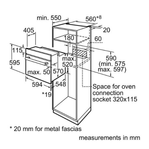 Kích thước của Lò Nướng Bosch HBF134EB0K Series 2