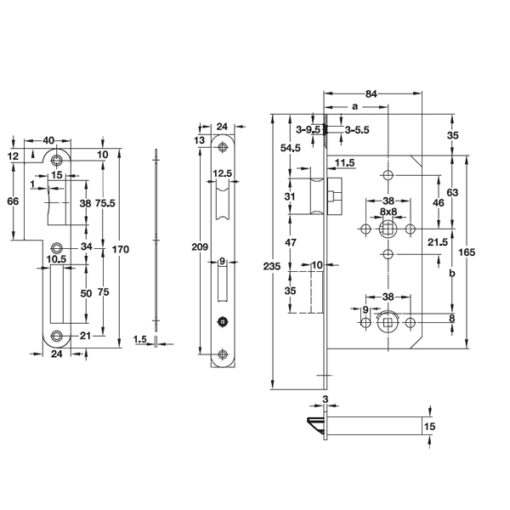 Thiết kế của Thân Khóa Phòng Tắm C/C 78mm Hafele 911.02.158