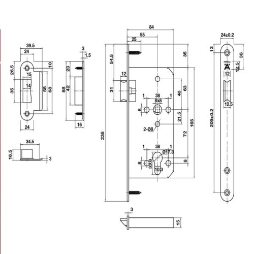 Thiết kế của Thân Khóa Lưỡi Gà C/C 72mm Hafele 911.23.428