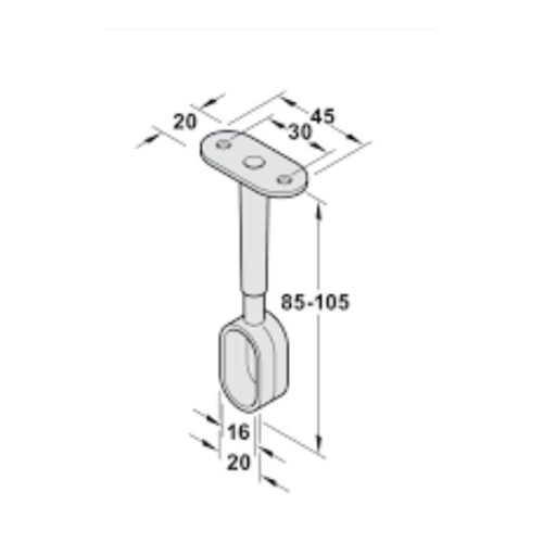 Kích thước bas đỡ thanh nhôm móc áo Hafele 802.07.200