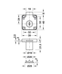 Khóa vuông Econo vửa dày 22mm Hafele 232.01.220