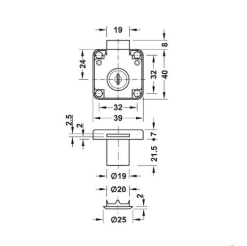 Khóa vuông Econo vửa dày 22mm Hafele 232.01.220