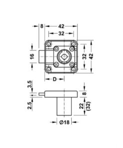 Khóa vuông chìa sắt Hafele 22mm 232.26.621
