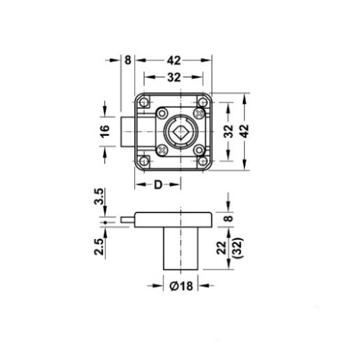 Vỏ khóa vuông chốt chết 26mm Hafele 232.26.651