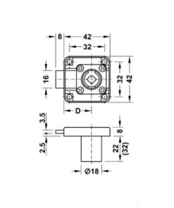 Vỏ khóa vuông chốt chết 32mm Hafele 232.26.681