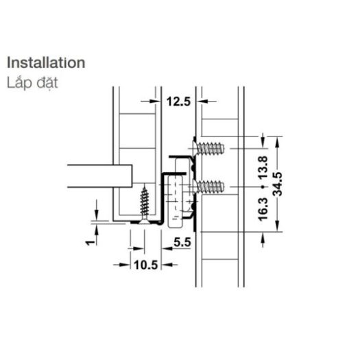 Ray bánh xe mở 3/4 dài 400mm Hafele 431.16.703 5 Ray bánh xe mở 3/4 dài 400mm Hafele 431.16.703