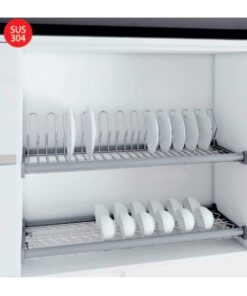 Giá bát đĩa cố định 2 tầng khung nhôm nan oval (Quả Trám) Inoxen EV8080