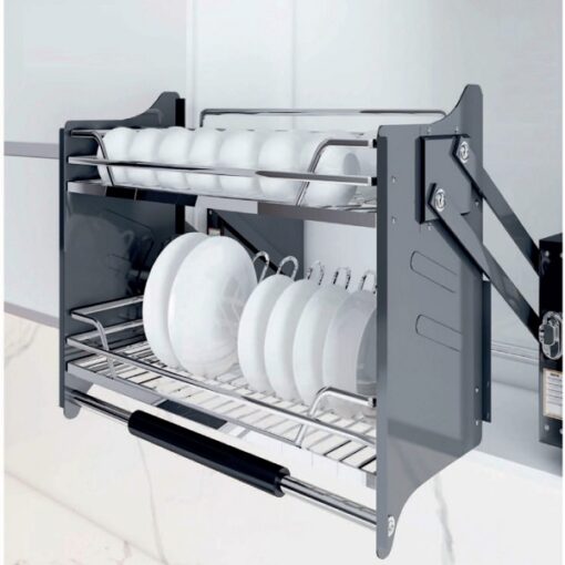 Giá bát nâng hạ 2 tầng nan Oval (Quả Trám) Inoxen EV9090