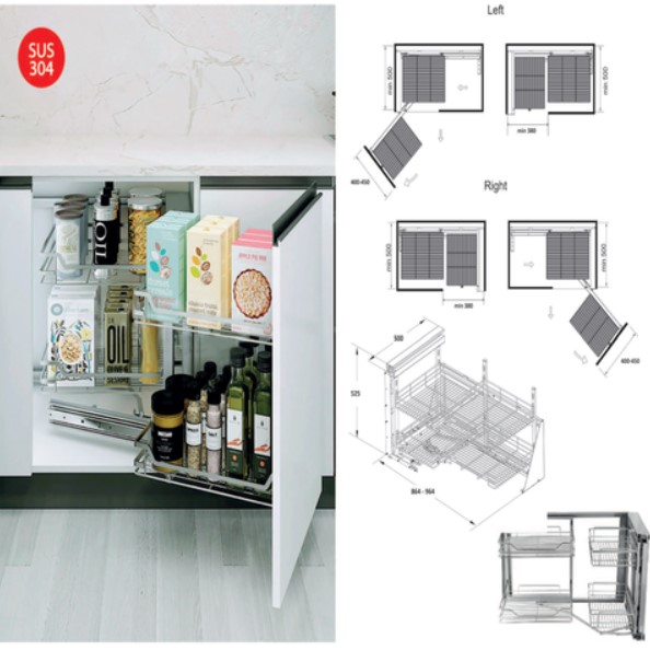 Kệ góc liên hoàn inox 304 nan dẹt Inoxen KGS304-90L/R 3 Kệ góc liên hoàn inox 304 nan dẹt Inoxen KGS304-90L-R