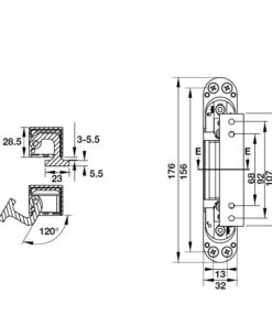 Kích thước của Bản lề âm 3D cho cửa 80Kg Hafele 927.03.049