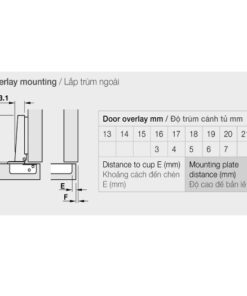 Kích thước của Bản lề không bật Hafele – trùm nữa 315.31.551