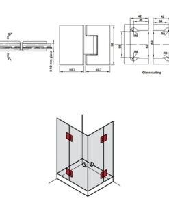 Kích thước của Bản lề kính - kính 180º màu đen Hafele 981.77.903