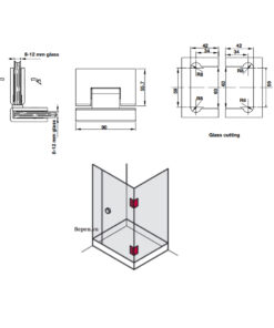 Kích thước của Bản lề kính - kính 90º màu đen Hafele 981.77.907