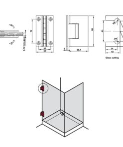 Kích thước của Bản lề kính tường 90 độ Hafele 981.77.900